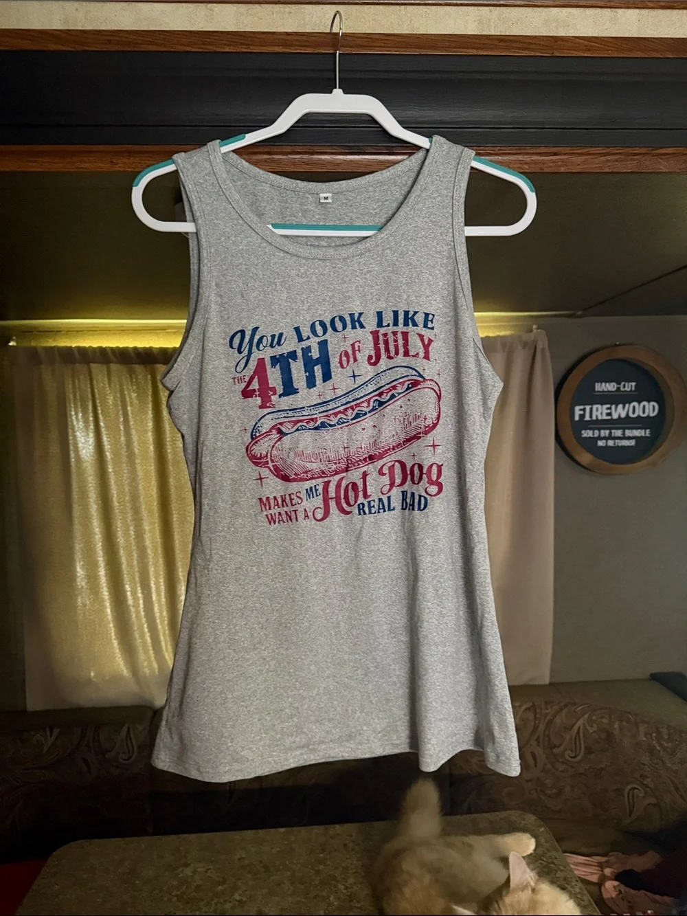 Grey 4th of July Hot Dog Graphic Tank Top - Unbranded